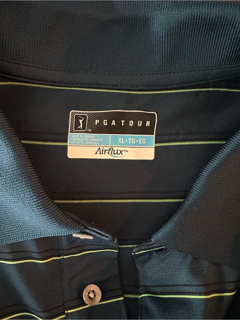 PGA Tour Men’s Navy Polo with Lime Green Stripes